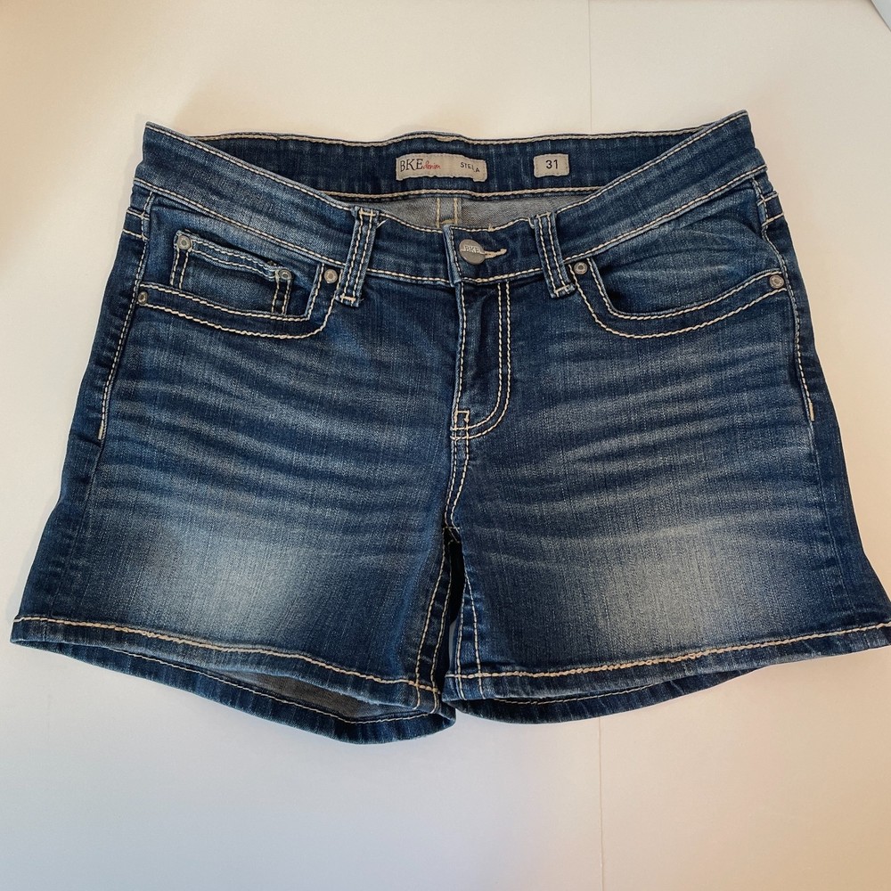 BKE Stella Denim Shorts Dark Wash Thick Stitch Size 31
